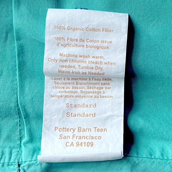 Pottery Barn Teen Pillowcase Set of 2 Organic Cotton in Teal Standard Size - Picture 3 of 3